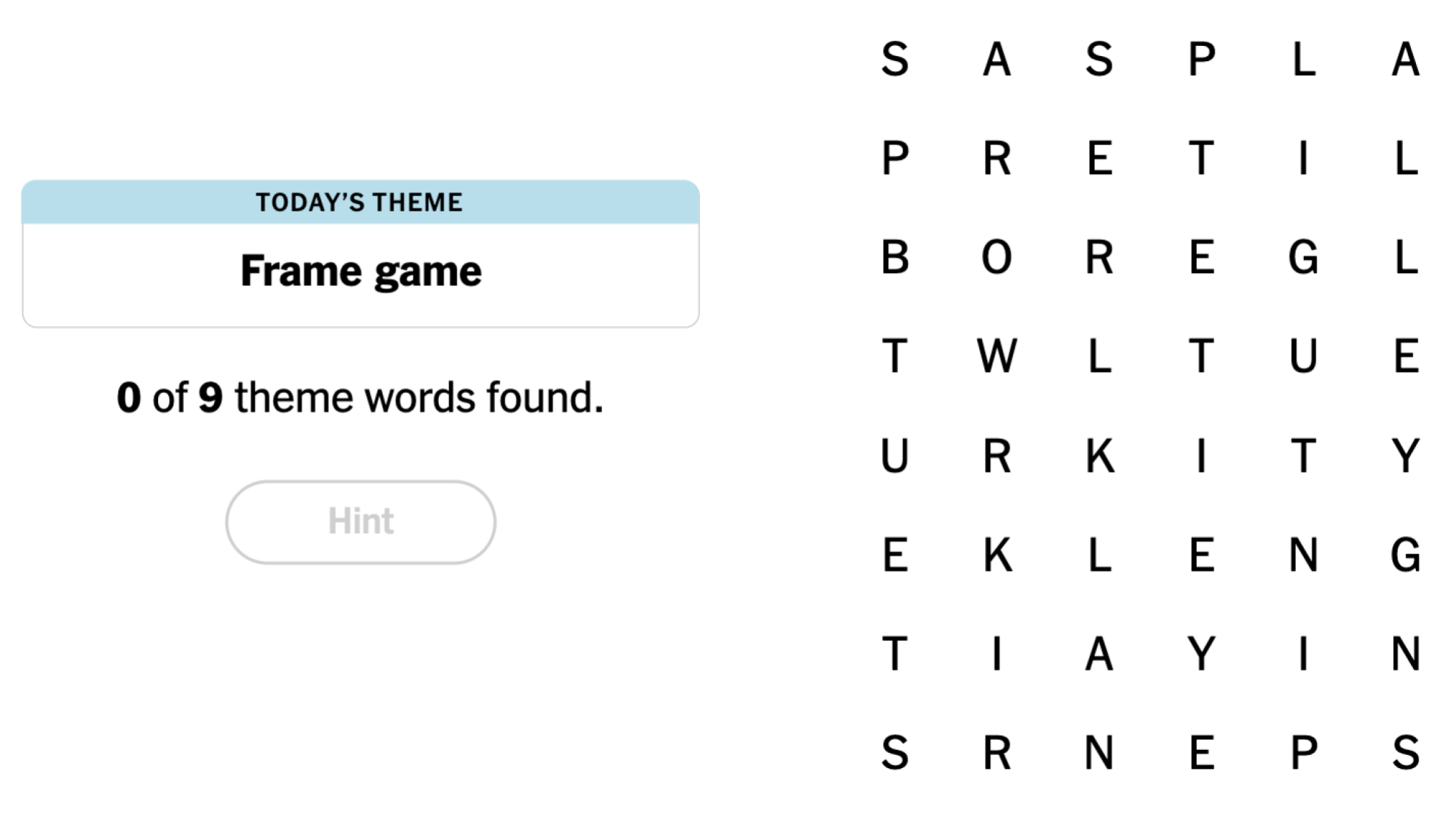 NYT Strands board for June 25, 2024: Frame game.