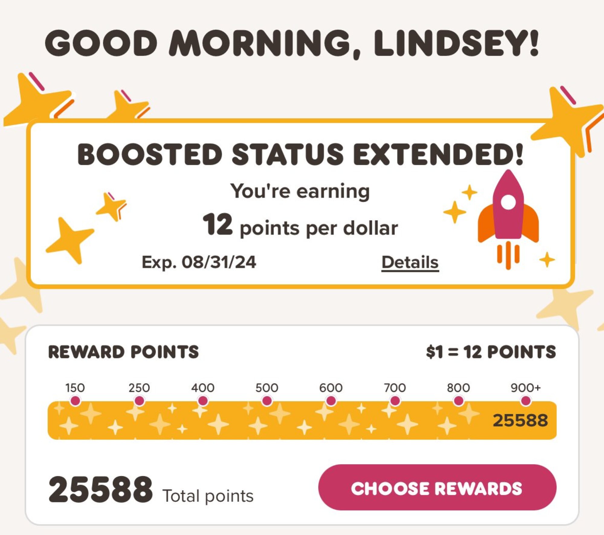 A Dunkin' rewards ticker