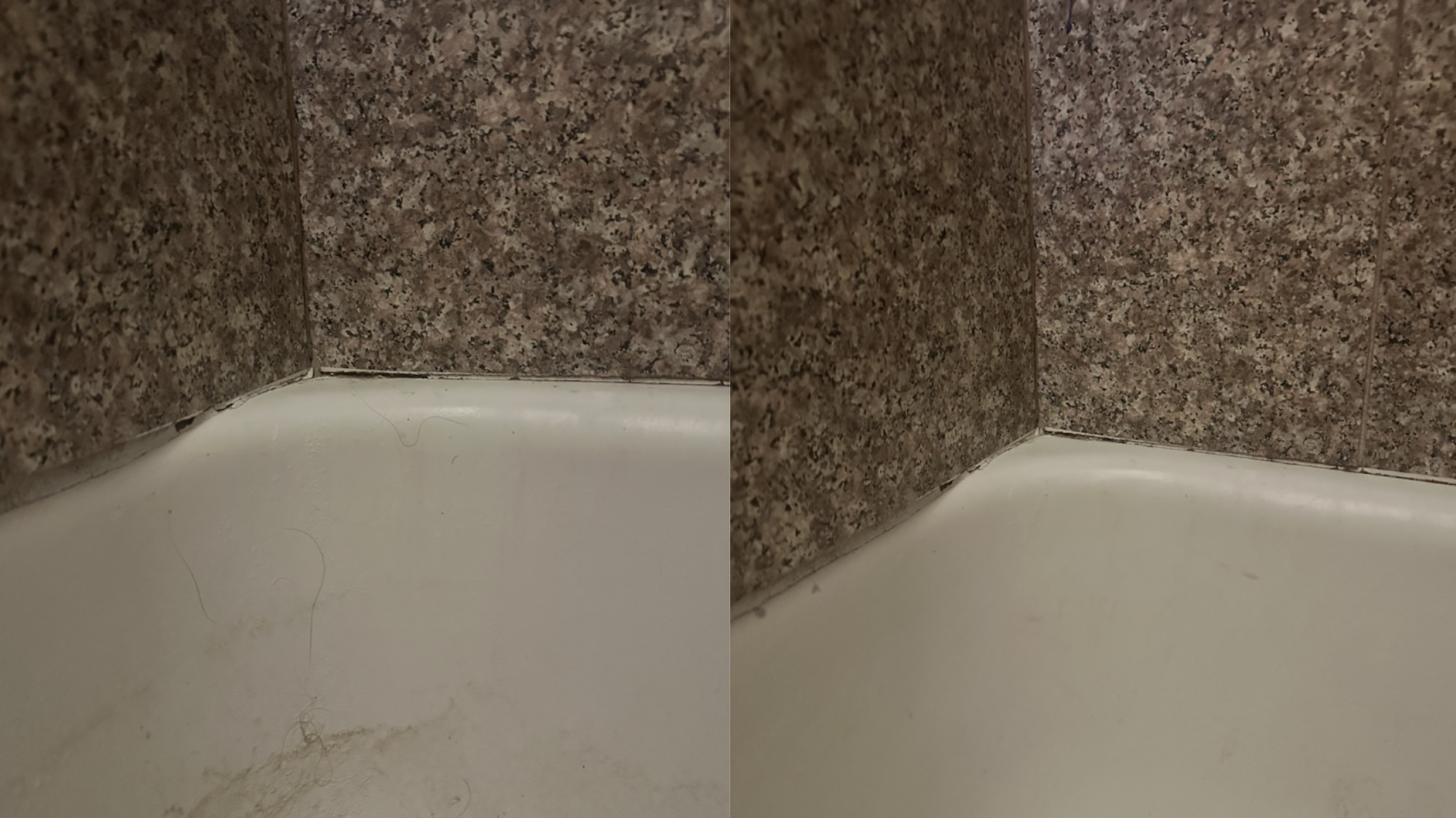 A tub ring before and after cleaning