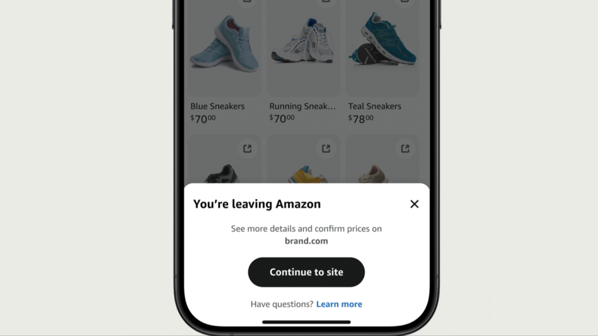 Amazonアプリは、他の店舗からの製品を提案しています。